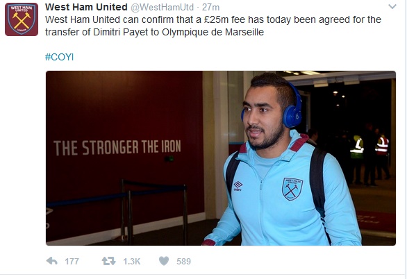 West Ham chính thức bán Payet