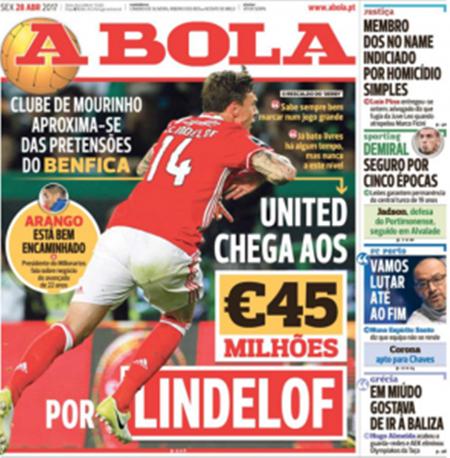 A Bola giành hẳn hai trang chỉ để nói về vụ chuyển nhượng Victor Lindelof