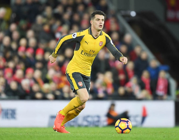 5. Granit Xhaka - Arsenal - 44.73 đường chuyền mỗi trận. Ảnh: Express.
