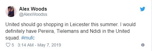 United nên đến Leicester mua sắm trong mùa Hè này. Tôi muốn có Pereira, Tielemans và Ndidi trong đội hình United.
