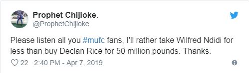 Hãy nghe tôi, tôi muốn chiêu mộ Wilfred Ndidi, cầu thủ có giá ít hơn Declan Rice 50 triệu bảng.