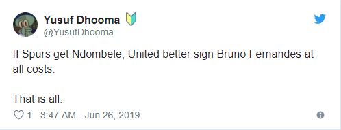 Nếu Spurts có Ndombele, United phải mua Bruno Fernandes bằng mọi giá.