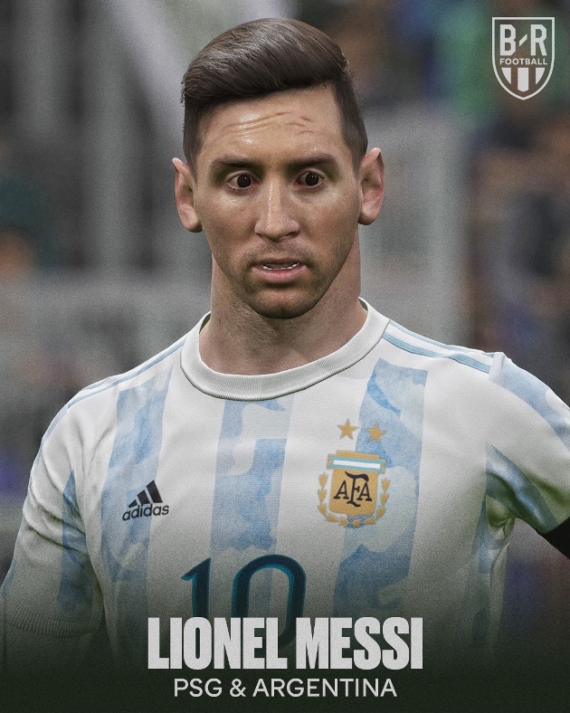 Khuôn mặt của Lionel Messi trong bản PES 2022, tựa game hiện đã được đổi tên thành eFootball. Siêu sao người Argentina quá non trẻ so với ngoài đời.