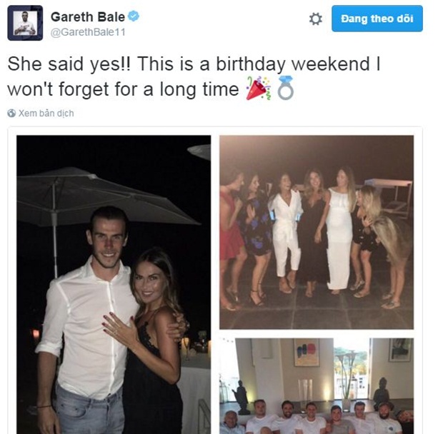 Bale báo tin vui trên trang cá nhân. Ảnh: Internet.