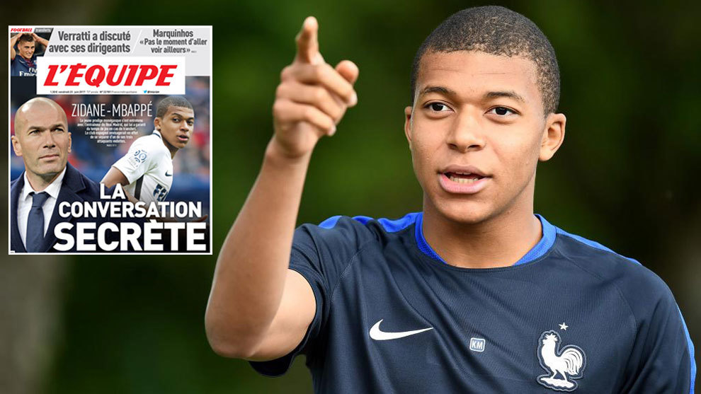 Các trang báo đồng loạt đưa tin về cuộc nói chuyện giữa Zidane và Mbappe. Ảnh: Marca.