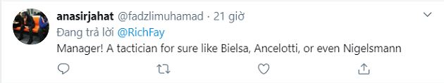 "Huấn luyện viên! Một chiến lược gia thực sự như Bielsa, Ancelotti hoặc thậm chí là Nigelsmann."