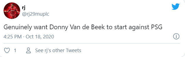 "Thực sự muốn Donny van de Beek đá chính trước PSG."