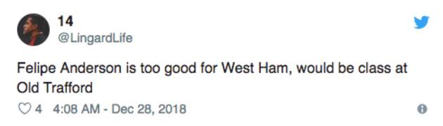 Felipe Anderson quá tốt cho West Ham, anh ta sẽ là cái tên đẳng cấp tại Old Trafford.