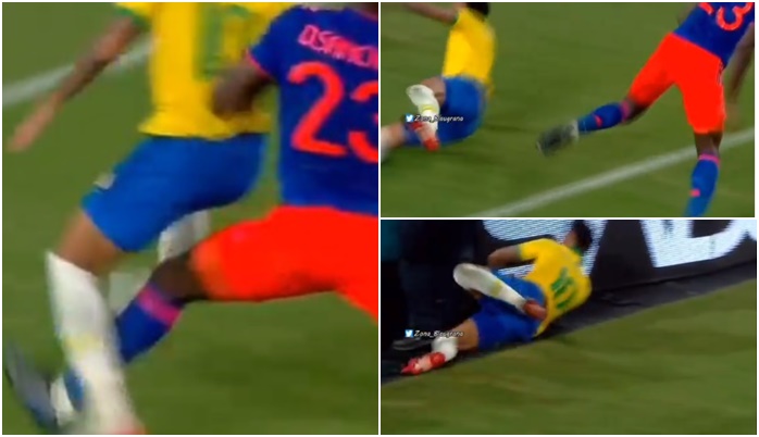 Neymar quả thực rất đau sau pha va chạm này.