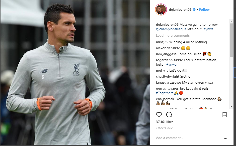 Lovren viết: "Một trận đấu vĩ đại vào ngày mai."
