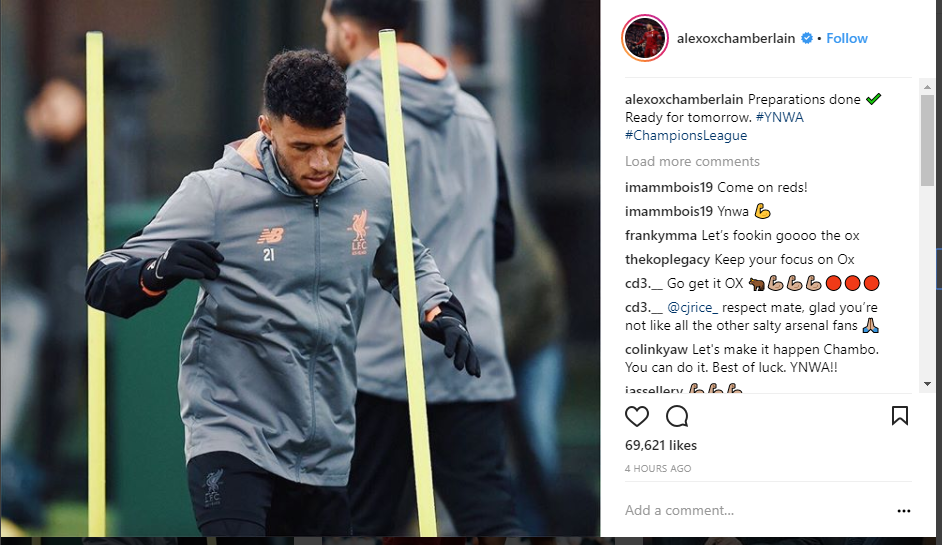 Alex Oxlade-Chamberlain cũng hăng hái chờ trận bán kết với đại diện Italia: "Màn chuẩn bị đã xong. Sẵn sàng chiến đấu!"