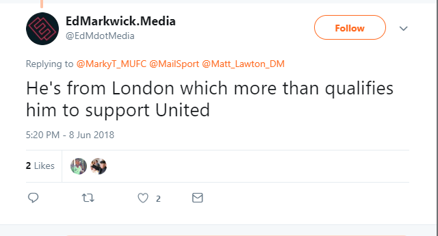 "Ông ta ở London thì sao có thể cổ vũ Man United."