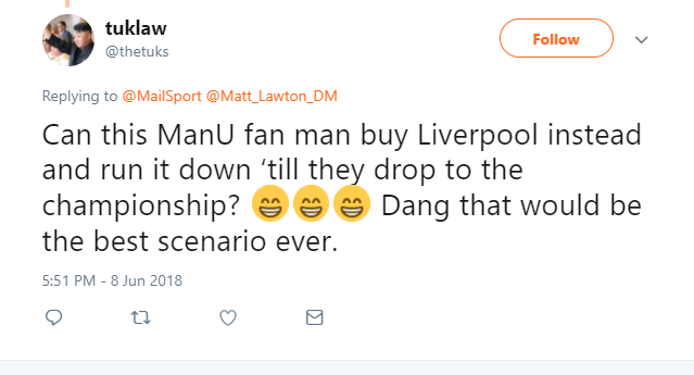 "Một Man United fan có thể mua Liverpool cơ mà, và rồi để họ vô địch cũng hay đấy."