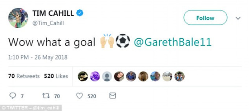 "Một bàn thắng tuyệt vời", lão tướng người Australia, Tim Cahill chia sẻ trên trang cá nhân.