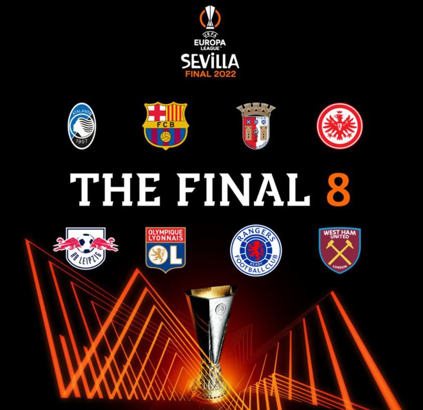 West Ham cùng Barcelona, Atalanta, Braga, Frankfurt, Rangers, Lyon, Leipzig là 8 đại diện góp mặt ở tứ kết Europa League mùa này.