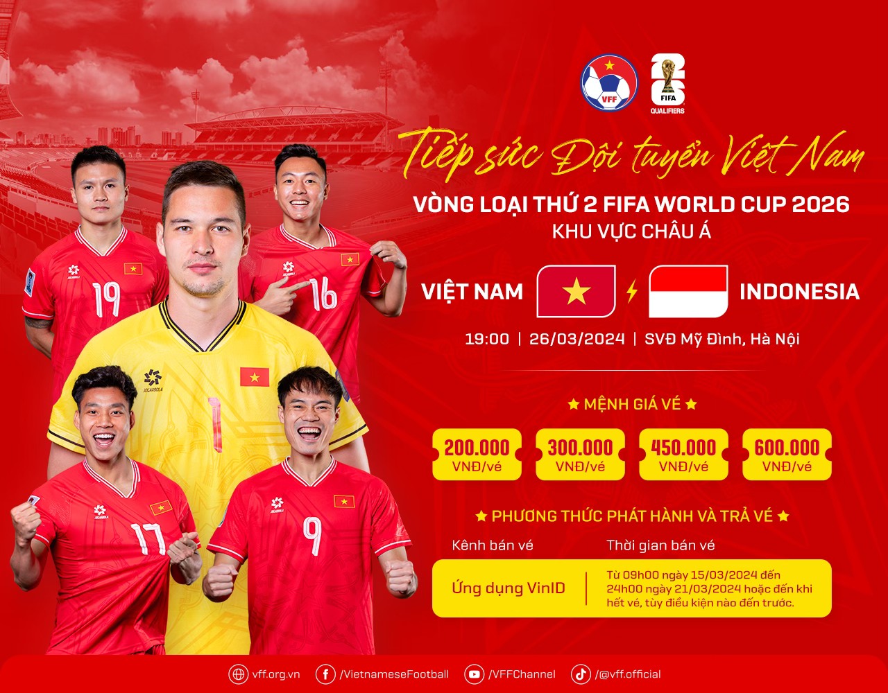 VFF đăng tải thông tin bán vé xem trận Việt Nam vs Indonesia. Ảnh: VFF.