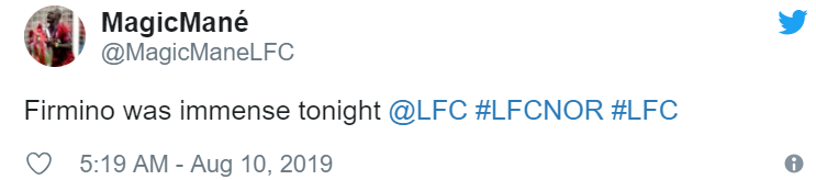 Firmino quá hay tối hôm nay.