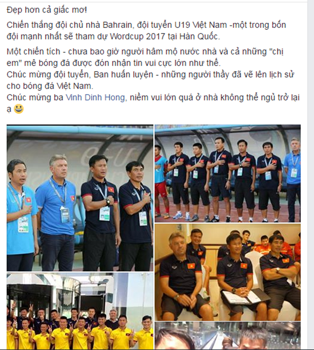 Fan đặc biệt ở quê nhà Gia Lai chúc mừng chiến tích lịch sử của U19 Việt Nam. Ảnh: Facebook nhân vật.