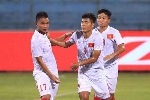 Niềm vui các cầu thủ U19 Việt Nam khi đánh bại U19 Bahrain để có mặt ở World Cup U20 thế giới. Ảnh: Internet.