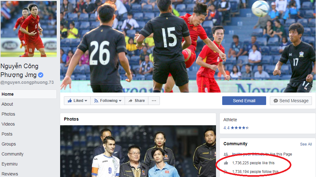 Công Phượng dẫn đầu về lượt follow trong giới cầu thủ Việt.