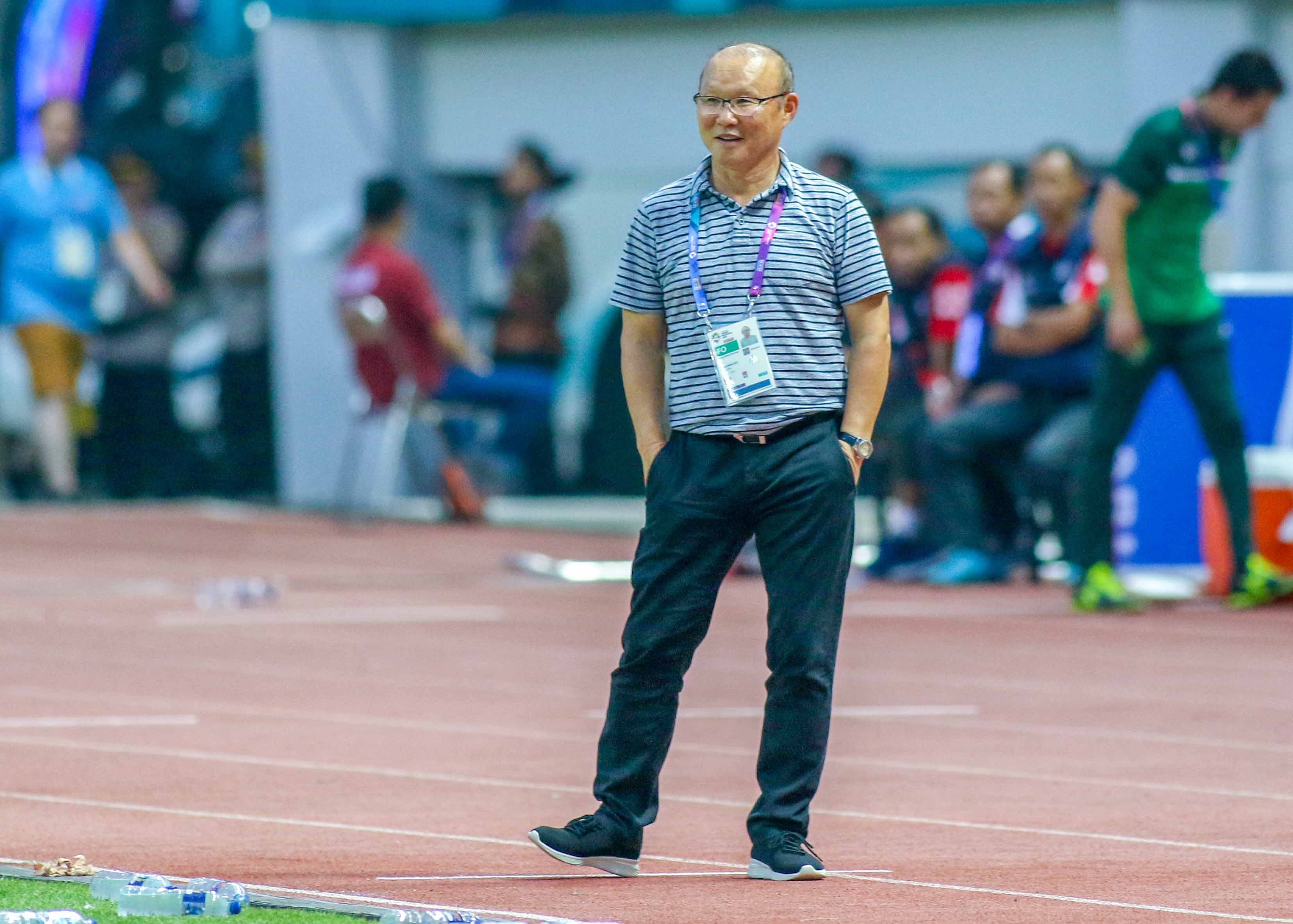 Thầy trò HLV Park Hang-seo có tâm lý khá tốt khi có trận ra quân hoàn hảo ở ASAID 2018. Ảnh: Huy Hùng.