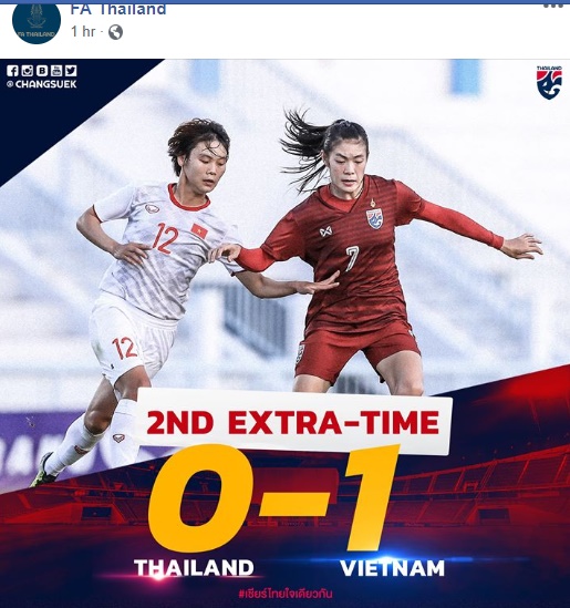 Fanpage FAT cập nhật kết quả trận Thái Lan - Việt Nam. Ảnh chụp màn hình FAT.