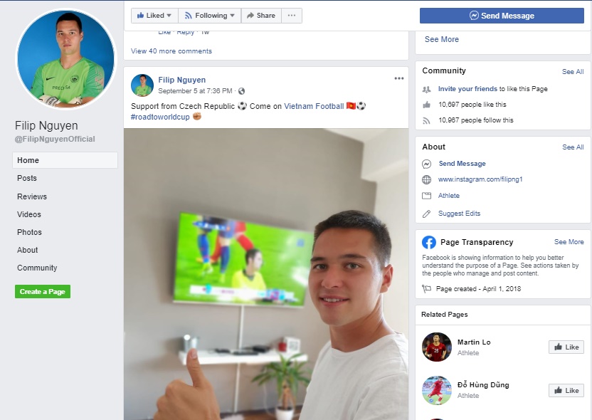 Filip Nguyễn "tiếp lửa" cho đội tuyển Việt Nam trong trận gặp Thái Lan. Ảnh: FBNV.