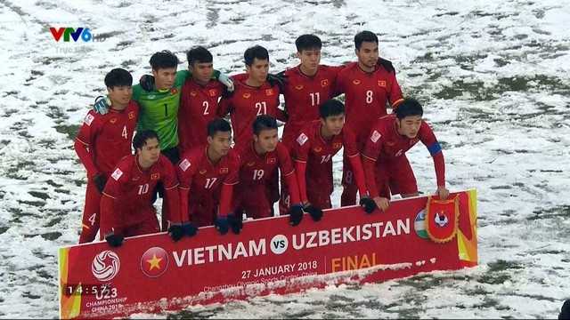Đội hình chính thức Việt Nam đấu trận chung kết U23 châu Á năm 2018. Ảnh VTV.