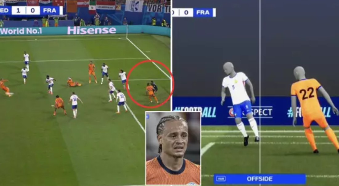 Tình huống Xavi Simons không được công nhận bàn thắng ở trận hòa 0-0 giữa Hà Lan và Pháp tại EURO 2024, khi Denzel Dumfries đã ở tư thế việt vị và phạm lỗi can thiệp vào đối phương do anh che đi tầm nhìn của thủ môn Mike Maignan.