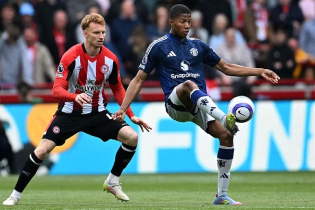 Chido Obi-Martin đơn độc trên hàng công Manchester United.